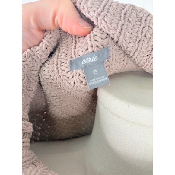Aerie Oversized Chenille Turtleneck Sweater Womens XS Taupe Beige - Picture 9 of 9